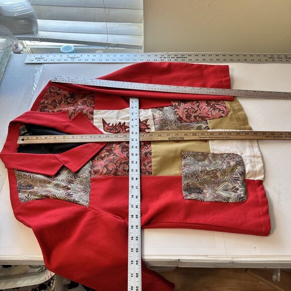Vtg Allure Womens Red Patchwork Jacket Large Blazer Cotton Blend 1980s - Picture 3 of 7